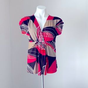 WORTHINGTON V-neck Abstract Geometric  Multicolor Blouse Size LP